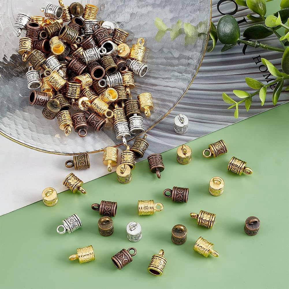 100pcs Cord Ends Leather Tassel Cap 5 Color Barrel Alloy Leather Cord Ends Cord Link Buckle Glue-in End Cap for Kumihimo Barrel and Jewelry Making (16x9mm 6.5mm Inner Diameter) DIY