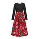 thumbnail image 1 of Vestido de manga larga con cuello redondo para niña, estampado navideño, manga larga, cuello redondo, bolsillos, falda larga informal para adultos, vestido de poliéster para niña., 1 of 5