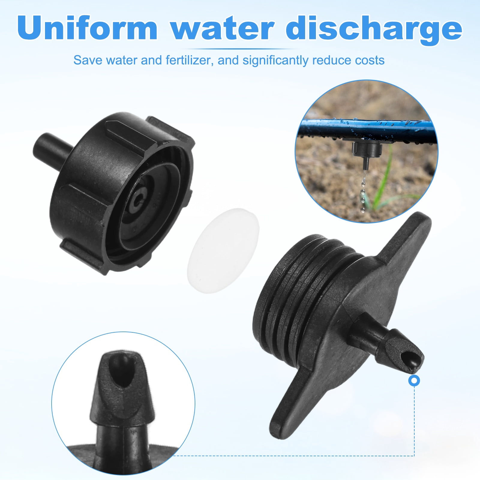 Uxcell 100-Pack Drip Irrigation Emitters, 1 GPH Plastic Irrigation Drippers for Garden Lawn Drip Irrigation System [Black]