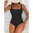 thumbnail image 3 of Charmo Womens Shell Square Neck One Piece Swimsuit Wider Straps Bath Suit Swimwear, 3 of 5
