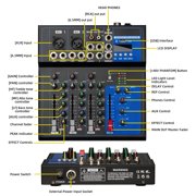 Depusheng FD4 Profeesional Audio Mixer with 4 Channels Portable DJ Mixing Console with USB Interface for Professional and Beginners
