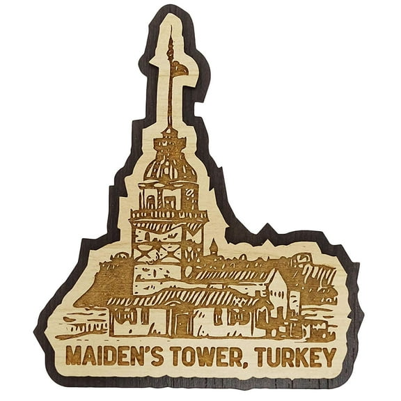 Printtoo Souvenir Engraved Maiden's Tower Turkey Wooden Fridge Magnet Gift