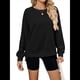 thumbnail image 2 of Sudadera Informal de Cuello Redondo para Mujer, Holgada, Suave y de Larga Negro S, 2 of 9