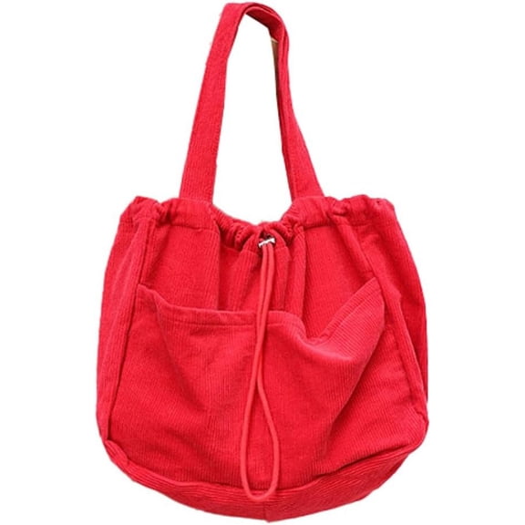 Kukuzhu Women's Quilted Hobo Bag Corduroy Shoulder Purse Drawstring Canvas Handbag Large Totes Work Top Handle Bag