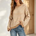 thumbnail image 2 of Fewfanhot Sweaters for Women Striped Knit Casual Crew Neck Long Sleeve Tops, 2 of 5
