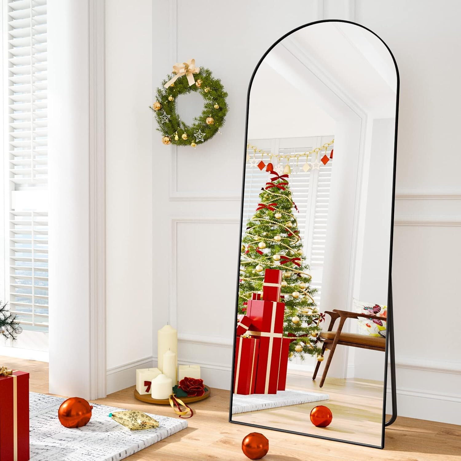 Anyrose 58"x 18" Arched Full Length Mirror Floor Mirror with Stand Wall-Mounted, Black