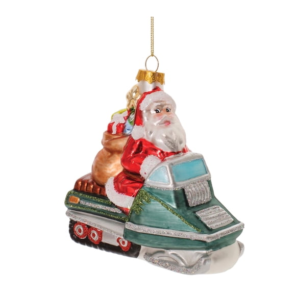 Melrose Snowmobile Santa Glass Christmas Ornaments - Green and Red - 5" - 6ct