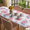 thumbnail image 3 of Pink Watercolor Floral Table Cloths for 8 Foot Rectangle Tables, Spring Flower Abstract Art Patio Waterproof Elastic Fitted Tablecloths, Washable Rectangular Table Cover for Camping, 3 of 8