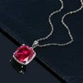 thumbnail image 4 of Gem Stone King 10K White Gold Red Created Ruby and White Created Sapphire Pendant Necklace for Women (8.27 Cttw, Gemstone July Birthstone, Cushion Cut 12MM, with 18 inch Chain), 4 of 5