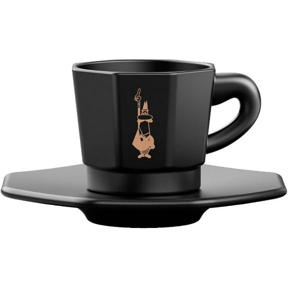 Bialetti Espresso Octagonal Cups 4-Set Matte Black and Rose Gold Decor, 75ml