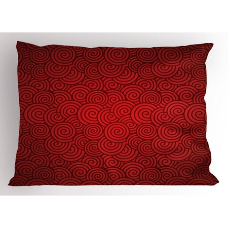 20 Inch Tubular Spiral - Red Pillow Sham Swirl Lines Spirals Abstract Design with Chinese Culture Influences for New Year Celebration, Decorative Standard Size Printed Pillowcase, 26 X 20 Inches, Red, by Ambesonne