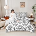 thumbnail image 4 of Homewish Vintage Western Damask Queen Comforter Set for Adult, White Black Flower Print Bedding Sets, Boho Mandala Reversible Bedding Comforter Set, Luxury Bedroom Decor, 3-Piece, 4 of 8