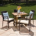 thumbnail image 2 of GDF Studio Courtland Outdoor Acacia Wood and Wicker 5 Piece Dining Set with Cushions, Brown, Teak, and Cream, 2 of 13