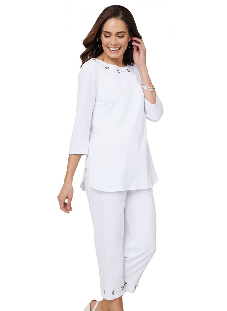 Womens Capri Pantset with Slit Ties Casual Two Piece Outfit