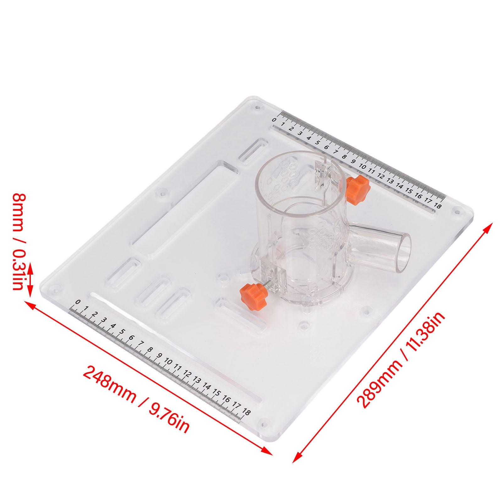 Yajisi 8mm Acrylic Router Table Insert Plate – Adjustable, Dust‑Cover, 45° Bevel & 90° Flat Cuts, 10.6"×12.6"