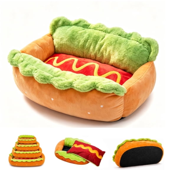 Hot Dog Dog Bed Anti-Anxiety Calming Couch, Long Hot Dog Bed for Dachshund Sausage Dogs, Machine Washable Mat Indoor Pet Sleeping Furniture