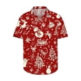 thumbnail image 4 of BLTIBY Christmas Shirt for Men Lapel Button Down Short Sleeve Hawaiian Shirts Xmas Snowman Printed Casual Holiday Shirts Tops Red 2 4XL, 4 of 5