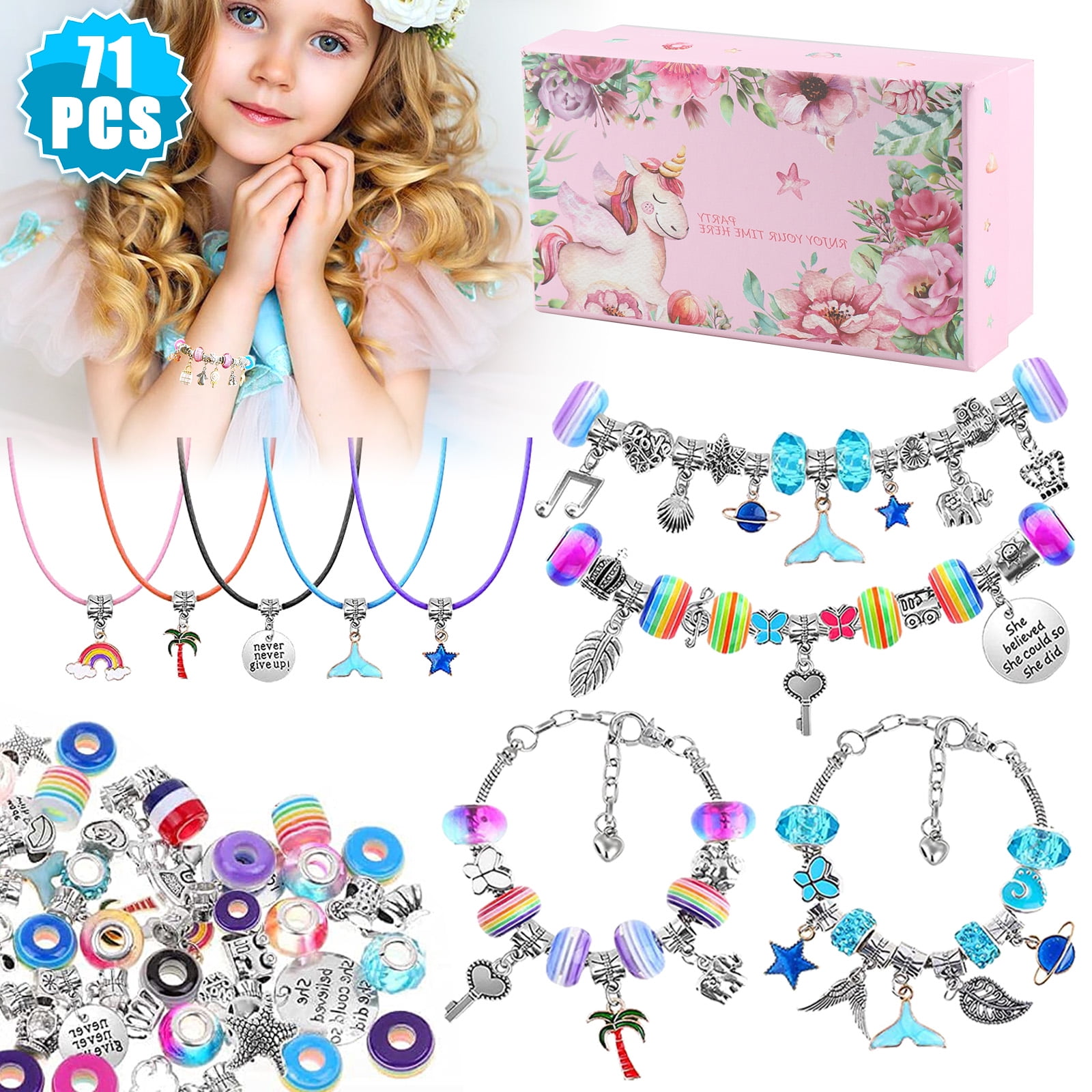 Pendant Charms with a Unicorn Gift Box and Storage Bag Anicco Charm Bracelet Making Kit with Beads Bracelets and Necklace for DIY Craft Gifts for Teen Girls Age 8-12