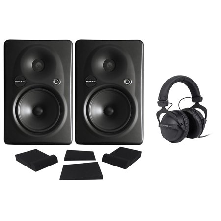 - (2) Mackie HR624 MKII HR-624 MK2 Powered THX Studio Monitors + Headphones + Pads