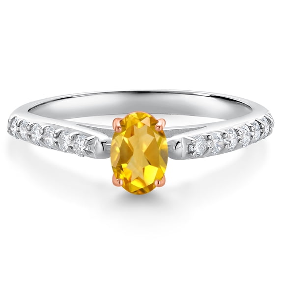 Gem Stone King 925 Silver and 10K Rose Gold Yellow Citrine and White Lab Grown Diamond Engagement Ring for Women (0.63 Cttw, Oval 6X4MM, Gemstone November Birthstone, Size 8)