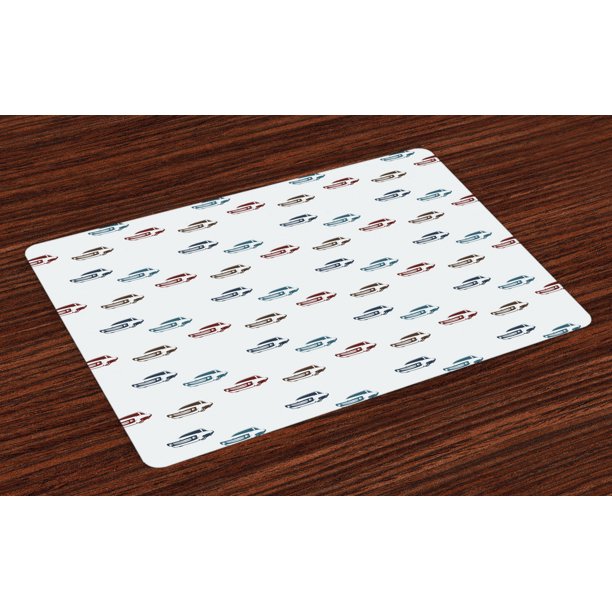 Cars Placemats Set of 4 Different Colored Muscle Cars with Retro