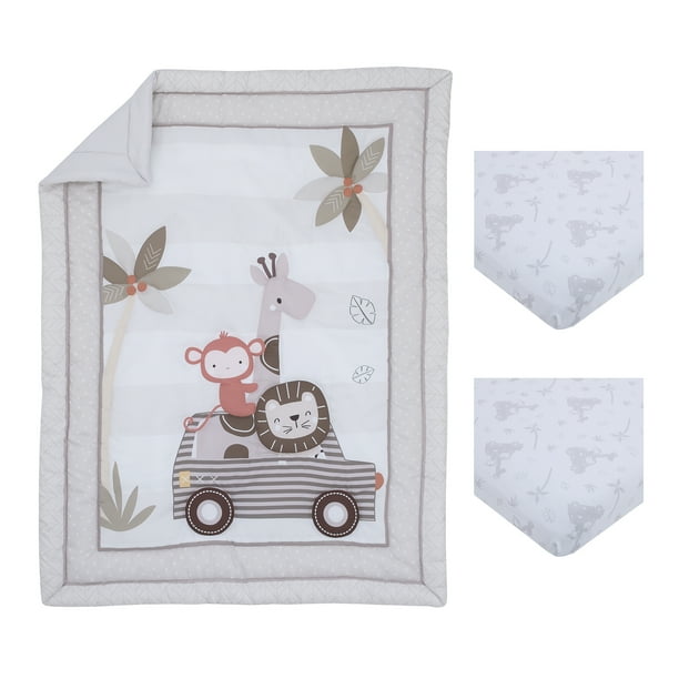 Little Love by NoJo Jungle Ride Mini Crib Bedding Set, 3 Pcs