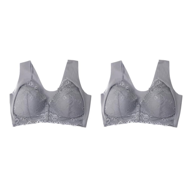 Jumpingount Parte delantera y trasera que moldea Push Up Seamless Trace Beauty Back Sports Sujetador cómodo, Sujetador de encaje cómodo informal Gris 7XL 2piezas