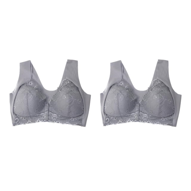 Sonducket Sujetador cómodo de belleza con cierre frontal, Sujetador deportivo con forma 5D Push Seamless No Trace Back, Womens Comfort Lace Grey Gris 2XL 2piezas