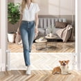 thumbnail image 2 of Ensemble de 2 Barrières Courtes Rétractables pour Chien de 14 Pouces de Hauteur, Clôture pour Animal de Compagnie à Enjamber de 55 Pouces de Largeur avec Maille Rétractable pour Petit Chiot, s'Étire jusqu'à 55 Pouces de Largeur pour Escaliers et Portes Intérieurs (Blanc), 2 of 9