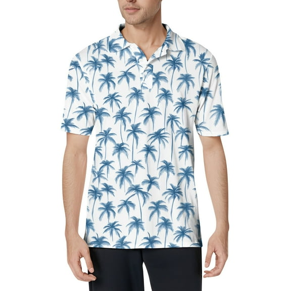 CCRFTGI Mens Hawaiian Shirt Golf Cotton Short Sleeve Polo Shirts Summer Plain Men Shirts Beach Palm Trees Print Button Down Tee Shirts Mens,White L