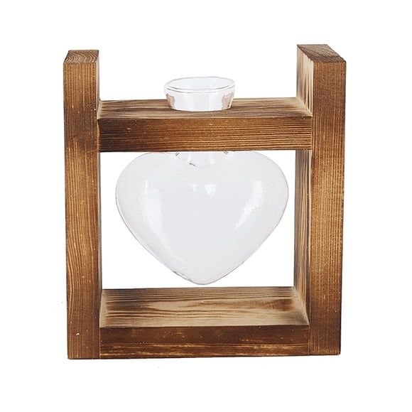Pot de fleurs innovant avec cadre en bois vintage transparent pour décoration d'intérieur (1 bouteille en forme de cœur)