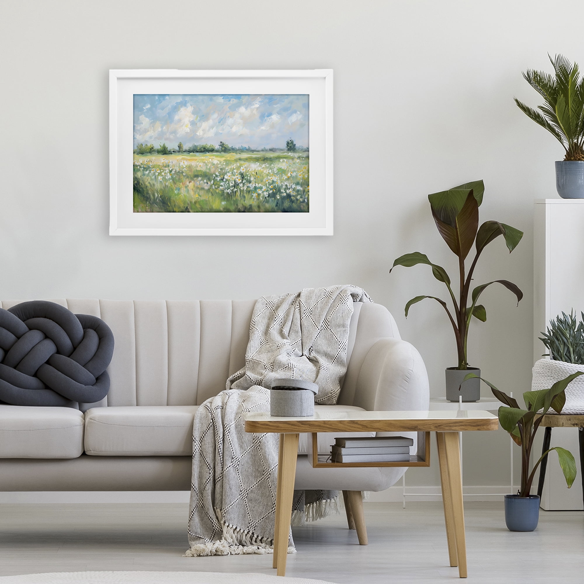 Stupell Industries Daisy Field Landscape Impression White Framed Print Under Glass, design by Creative Studio