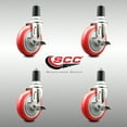 thumbnail image 2 of 5 Inch 316SS Red Poly Swivel 1-3/8 Inch Expanding Stem Caster Set Brake SCC, 2 of 2
