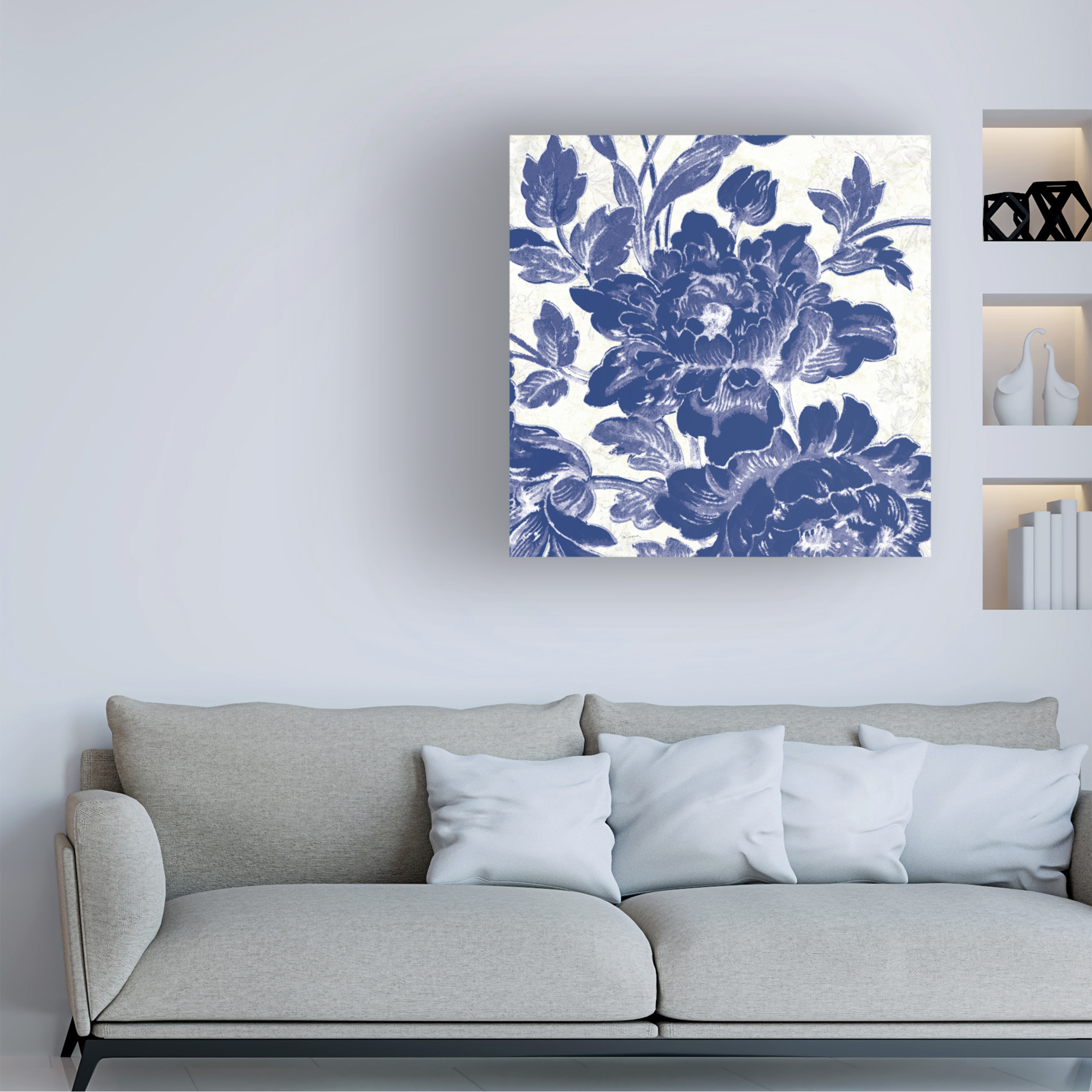 Trademark Fine Art 'Toile Roses VI Indigo' Canvas Art by Sue Schlabach