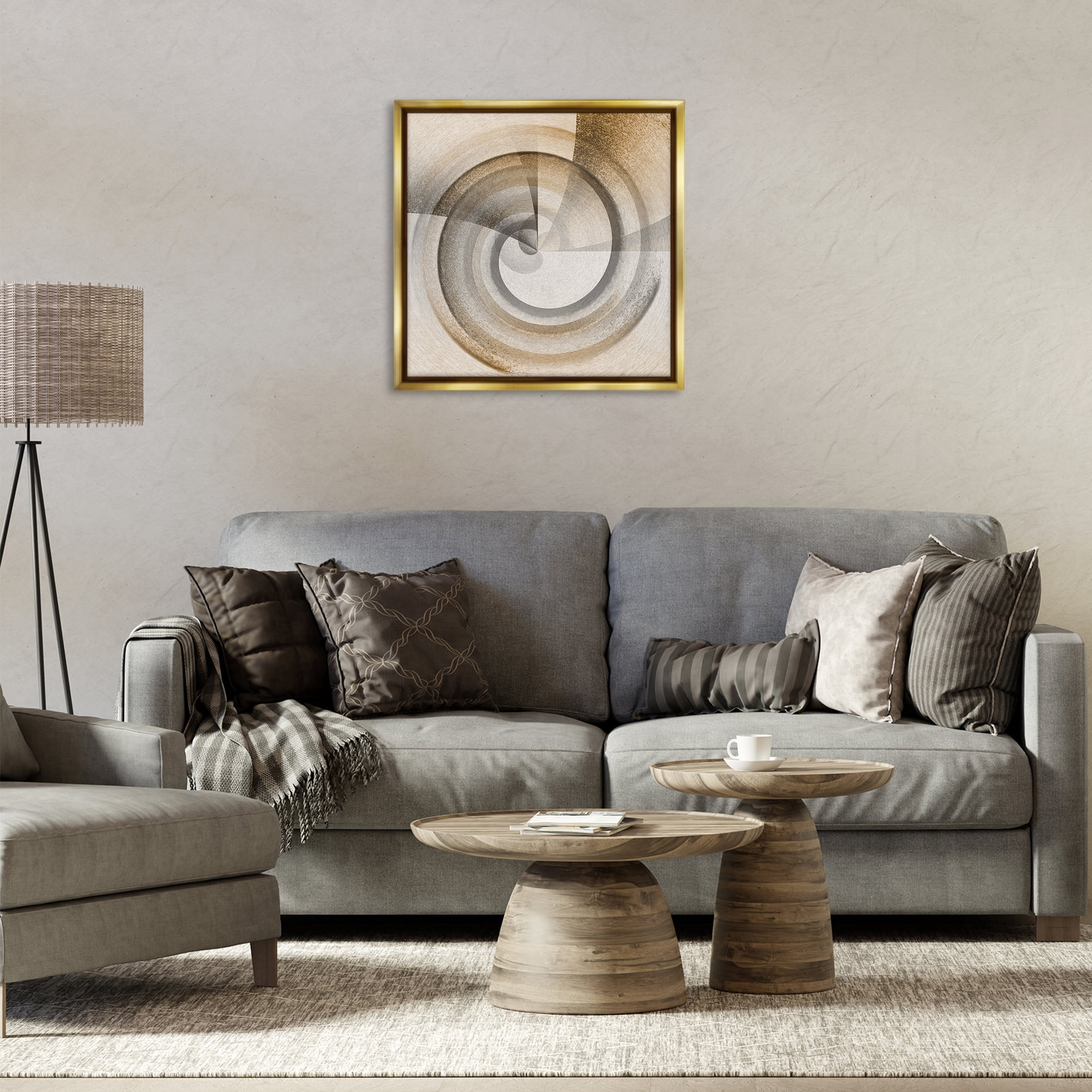 Stupell Industries Spinning Centric Circle Abstract Painting Gold Floater Framed Canvas Art Print Wall Art, 25 x 25