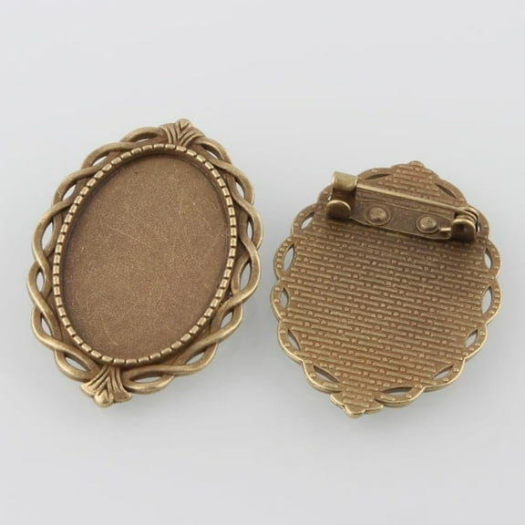 5Pcs Vintage Alloy Brooch Cabochon Bezel Settings with Iron Pin Back Bar Findings Bronze Oval Tray 42x29x2mm Pin 0.8mm Antique Bronze