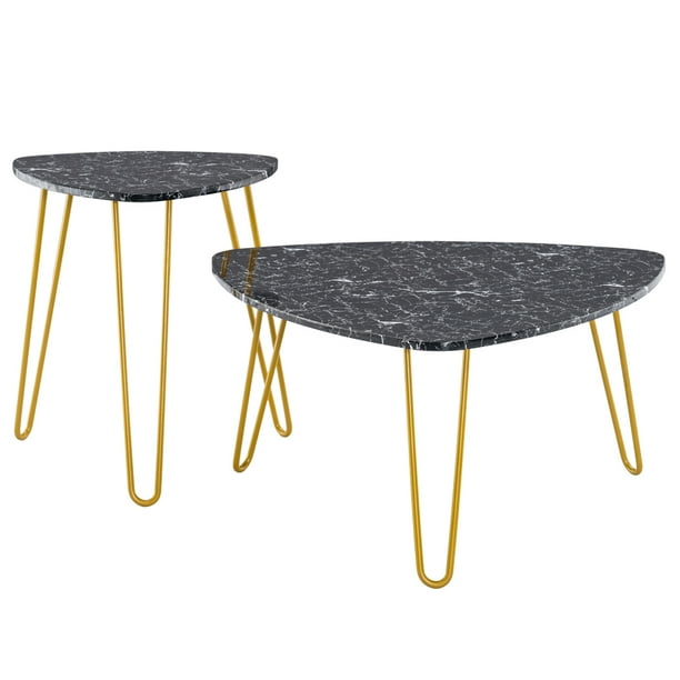 Clearance 84 X 83 X 46 Cm Marble Iron Foot Coffee Table Side Table Set Of 2 Black Walmart Com Walmart Com