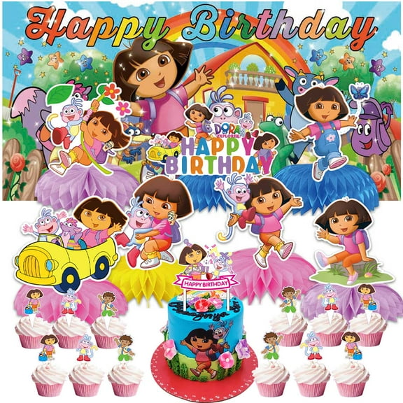 Dora The Explorer Party Supplies Honeycomb Centerpieces Table Toppers Decorations for Birthday Backdrop Banner