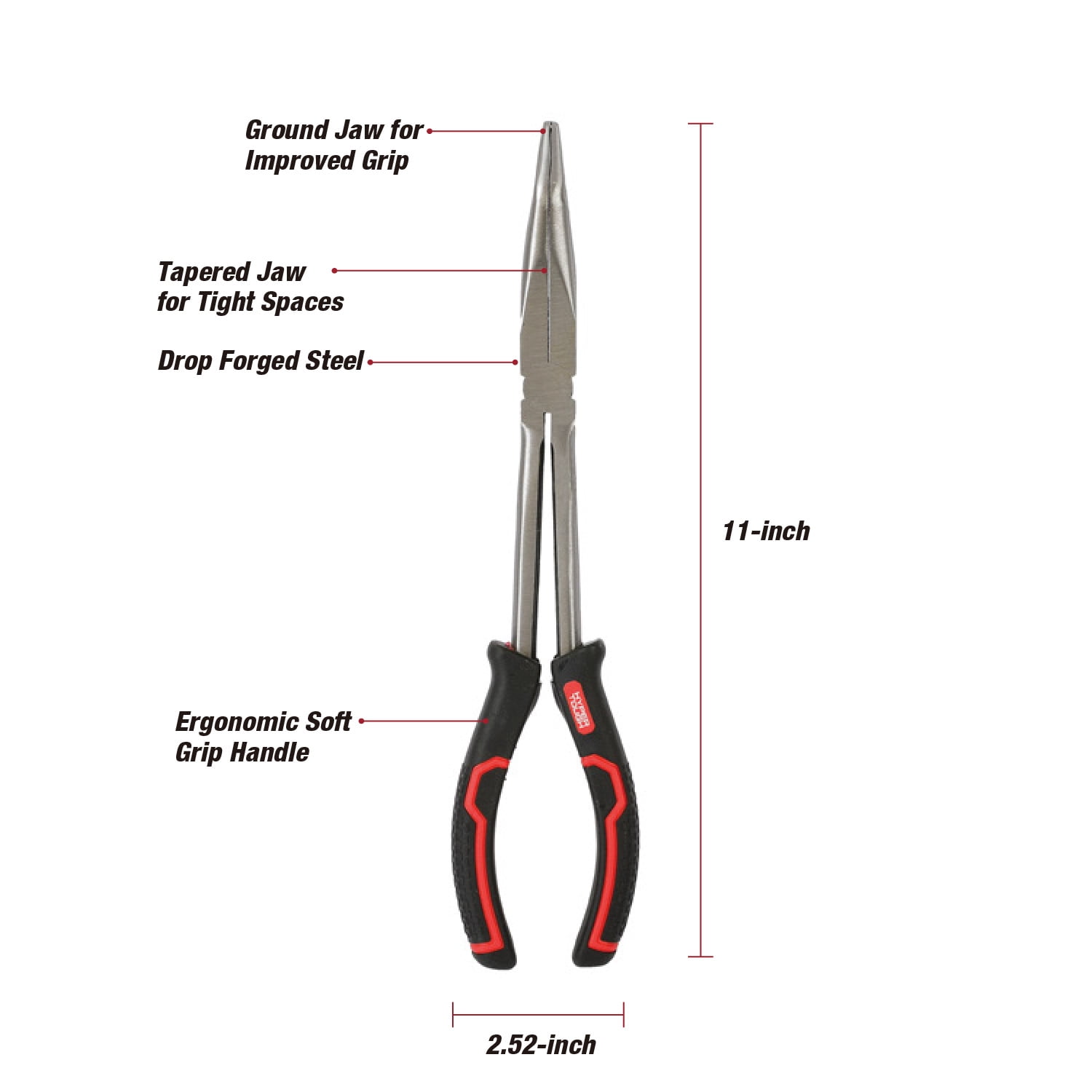 Hyper Tough 11-inch 45 Degree Long Nose Plier with Ergonomic Soft Grip Handles