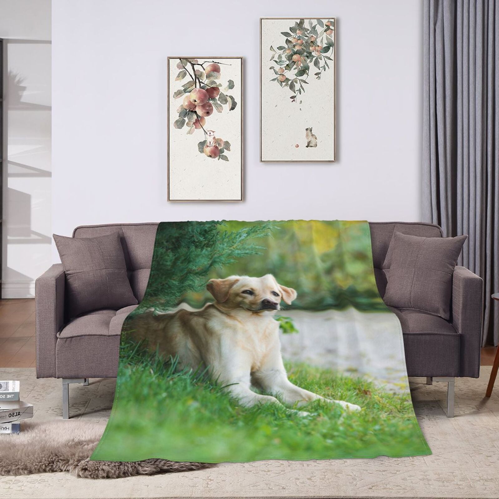 Wijzvio Labrador Retriever Dog Throw Blanket Soft Fuzzy Fleece Blanket For Couch Bed Living Room Decoration 60"X50"