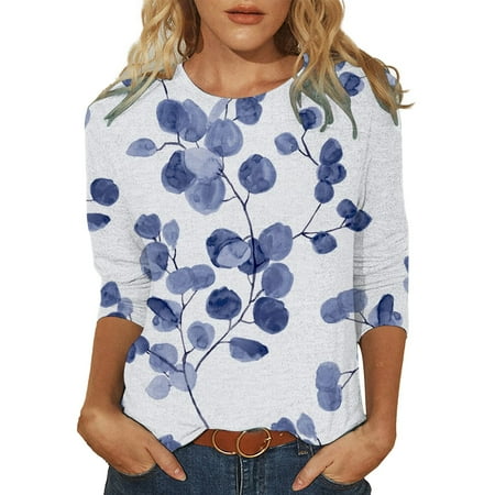 

koaiezne Printed Tie Dye Long Sleeve Ladies Top Crew Neck T Shirt S 2XL Ladies Tops plus Size Turtleneck Long Sleeve Inner under Scrub