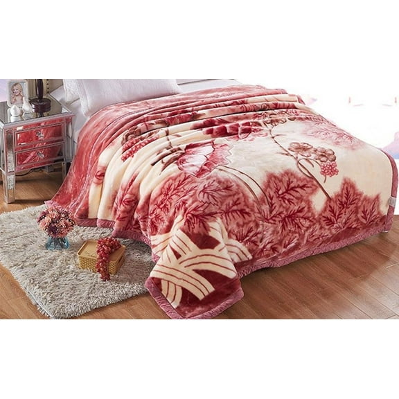 DBOZE Warm Luxury Heavy Plush Korean Style Mink Winter Blanket, 2 Ply Reversible Silky Velvet Fleece Blanket, King Size, Color, Mild Wine/Cream