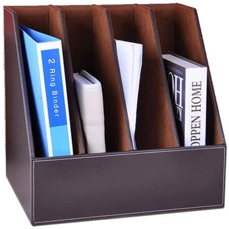 Wall Mount Magazine Rack A4 File Holder Leather 4 Slot Desktop Magazine ...