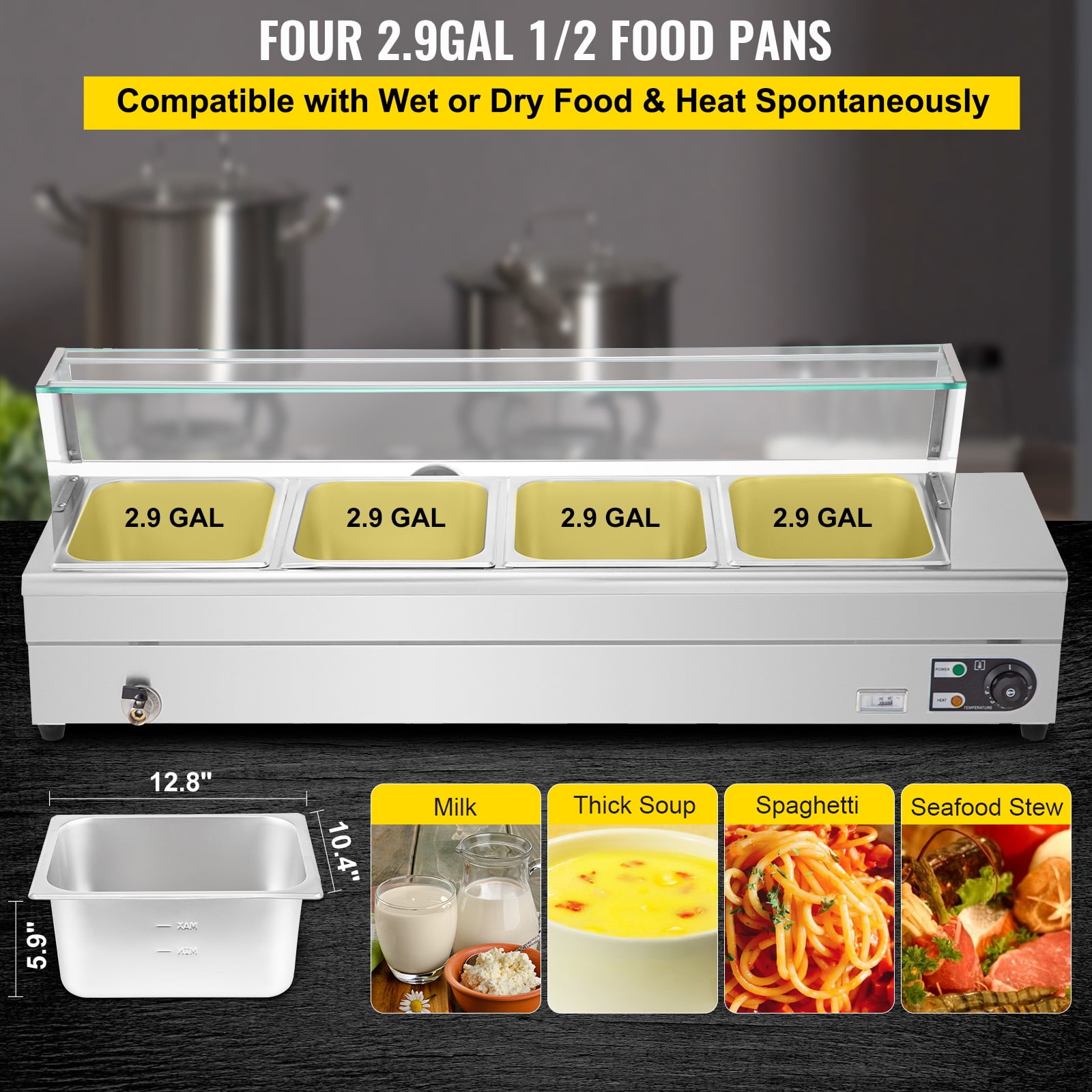 VEVOR Commercial Soup Warmer 14.8 qt. Capacity Electric Food Warmer  Adjustable Temp Stainless Steel Bain Marie Food Warmer TTSG7LBWTT0000001V1  - The Home Depot