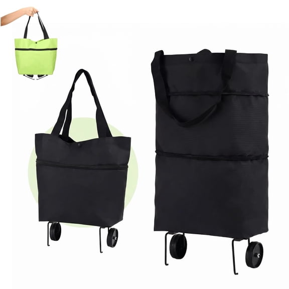 2 in 1 Foldable Shopping Trolley Bag with Wheels, Reusable Waterproof Trolley Collapsible Grocery for Supermarket Laundry Travel