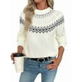 thumbnail image 3 of Women Fall Winter Striped Pullover Sweater Trendy Crew Neck Long Sleeve Vintage Color Block Knit Tops White S, 3 of 9