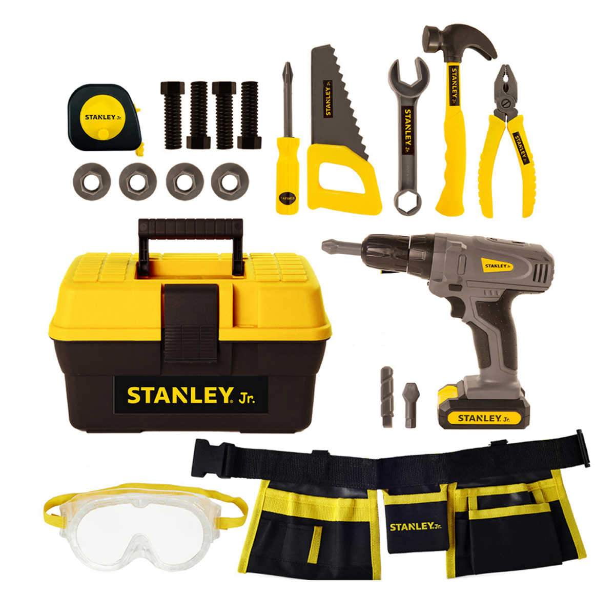 Mega Tool Set with Battery Operated Drill and Tool Belt Play Set Stanley Jr 