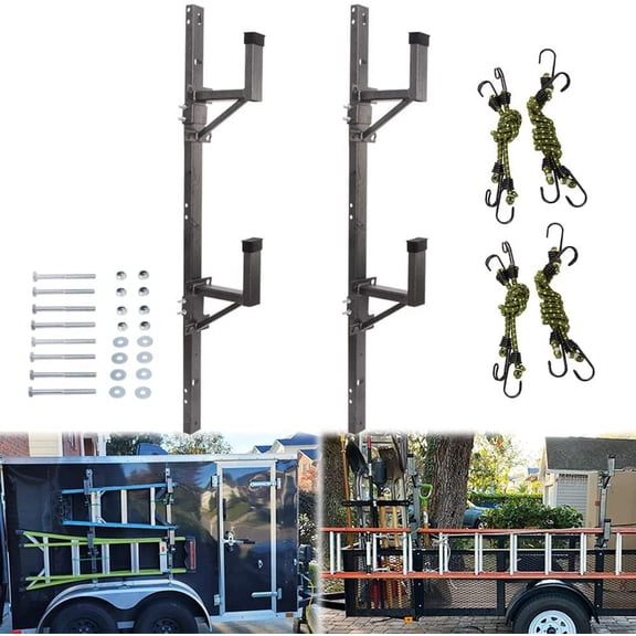 ELITEWILL Adjustable Trailer Ladder Rack Fit for Enclosed Trailer Exterior Side Wall - Carry 2 Ladders