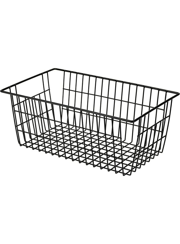 Wire Storage Baskets, Storage Baskets for Shelves,Premium Metal Storage Organizer Basket, Small Size Metal Baskets for Home Office Kitchen Household Pantry, Black