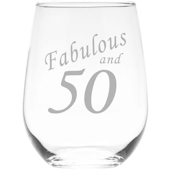 C&M Personal Gifts 17 oz Fabulous and 50 Stemless Wine Glass - 50th Birthday Gift
